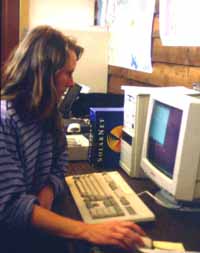 Susan Snetsinger working at PBI computer in 1995