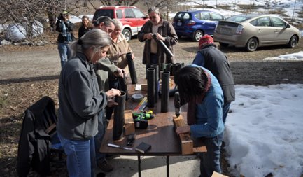 volunteers prepare tubes